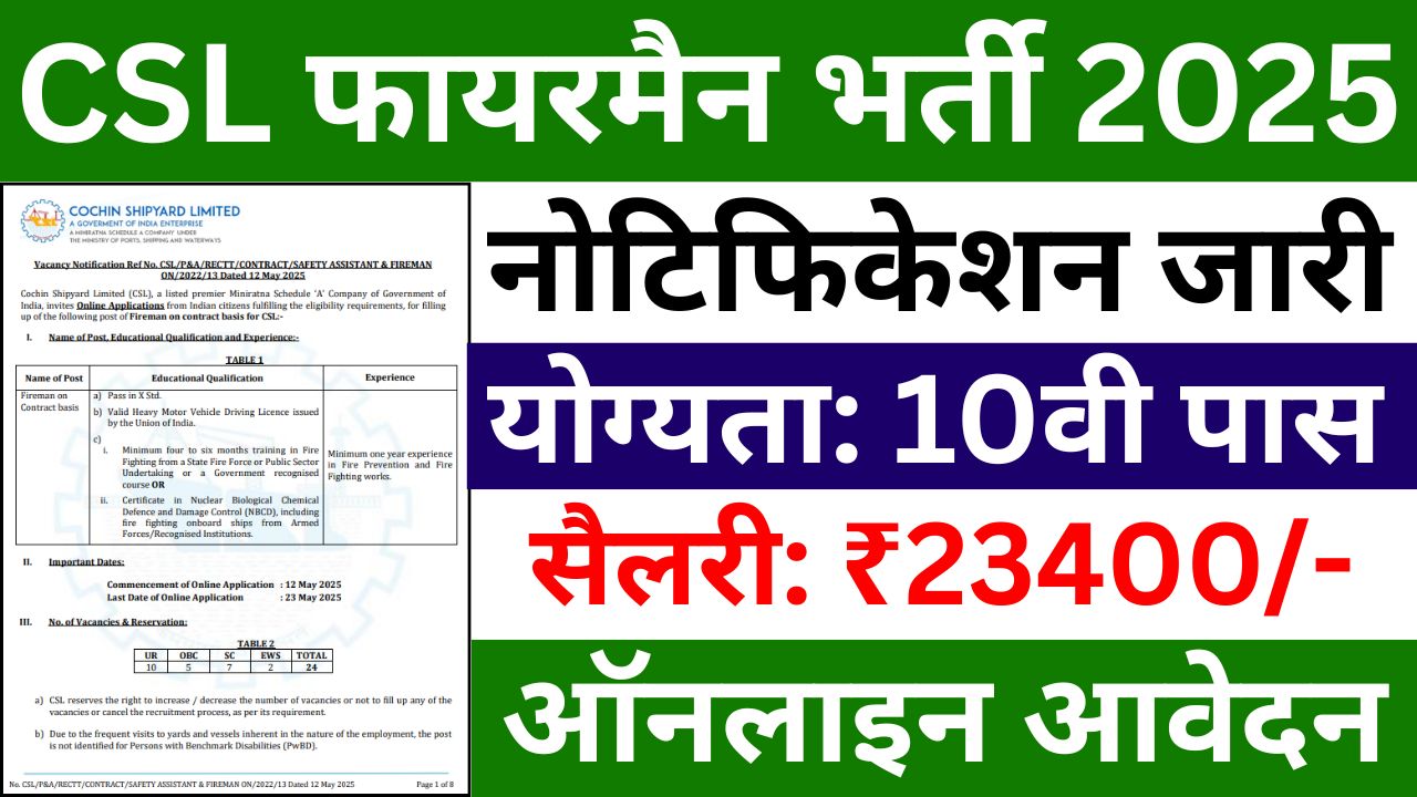 CSL Fireman Recruitment 2025
