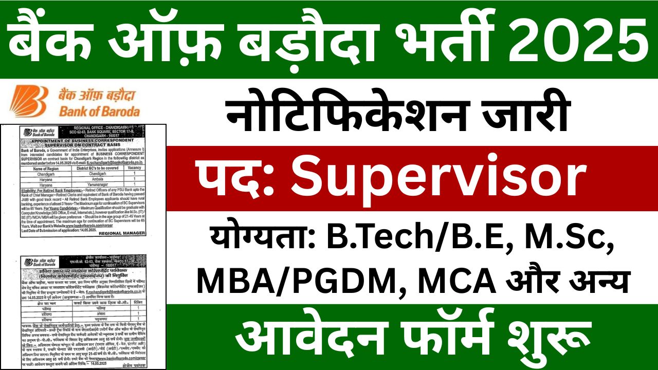 Bank of Baroda Business Correspondent Supervisor Recruitment 2025